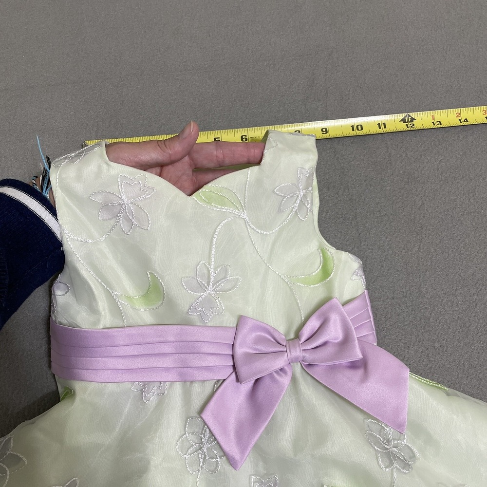 Dress Girls Sz 3T Green Lavender‎ Layered Sheer Embroidered Bow 90s Puff Fancy - Picture 8 of 16